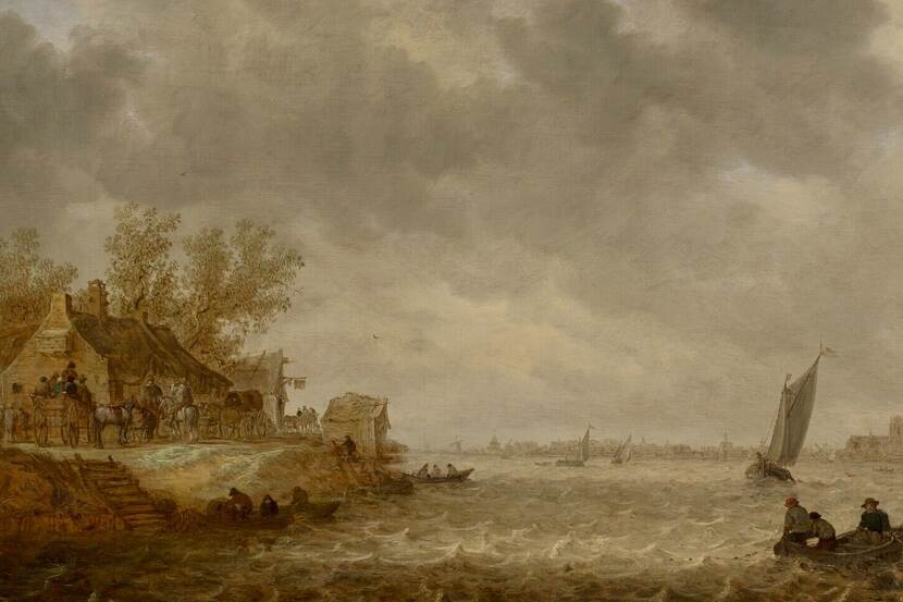 Schilderij Gezicht op Dordrecht vanuit Papendrecht