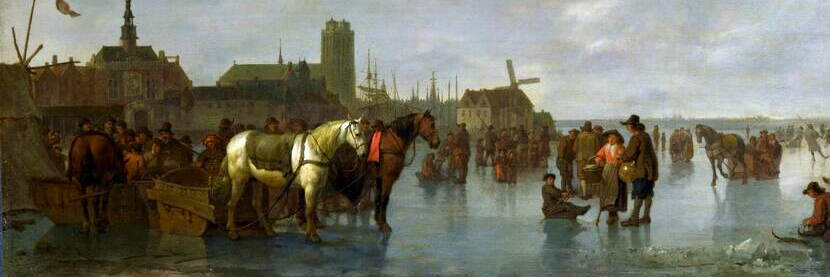 Schilderij IJstafreel nabij Dordrecht - Abraham van Calraet (circa1665)